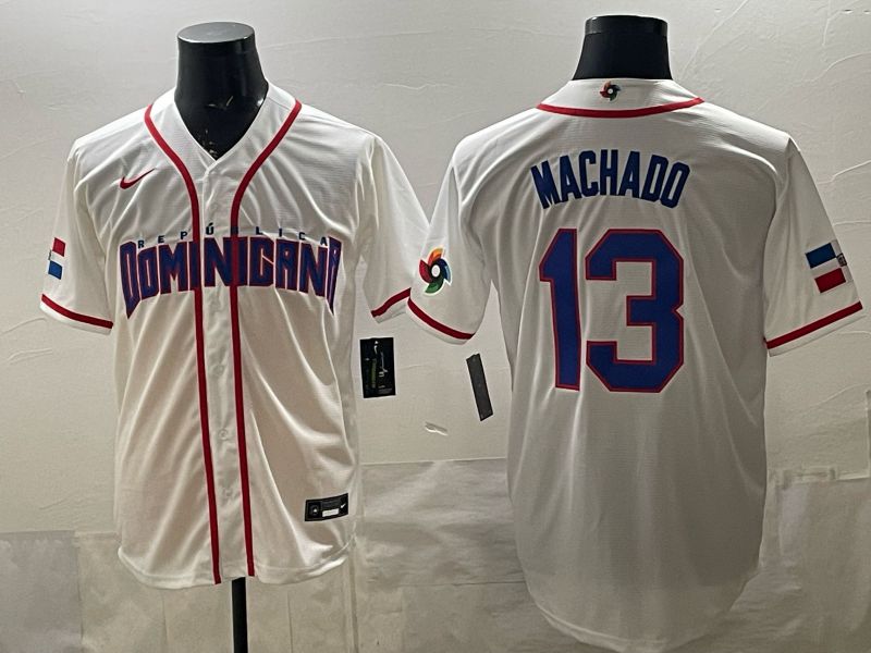 Men 2026 World Cub #13 Machado White Game Nike MLB Jersey style 007->more jerseys->MLB Jersey